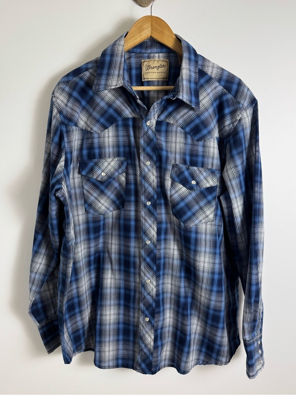 Wrangler Blue Plaid Pearl Snap Western Shirt XL